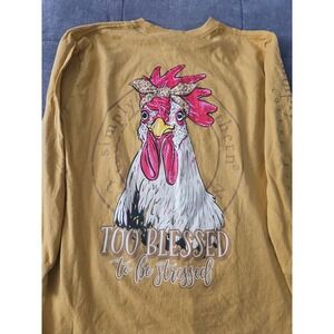 Simply Southern Too Blessed To Be Stressed Chicken Graphic Tee Youth M Yellow